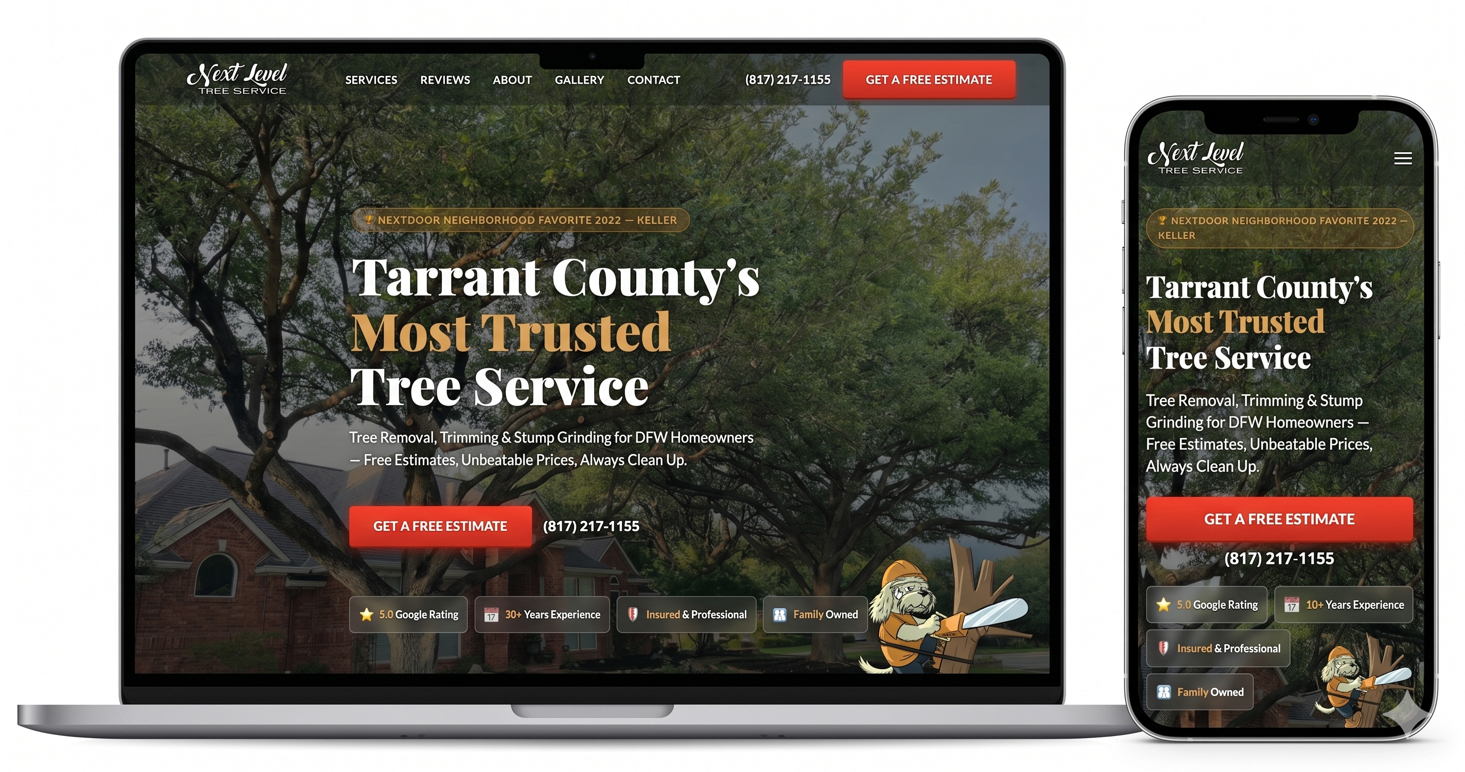 Tree service website design on laptop and phone