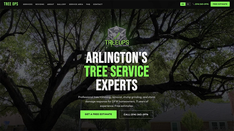 Tree Ops Tree Service website screenshot